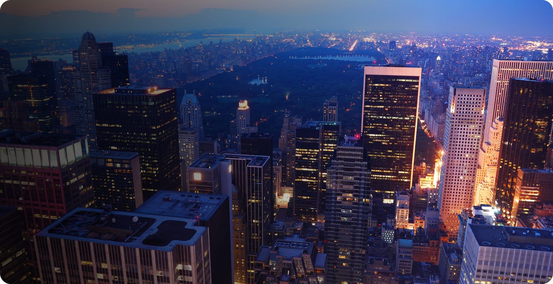 New York City skyline at dusk